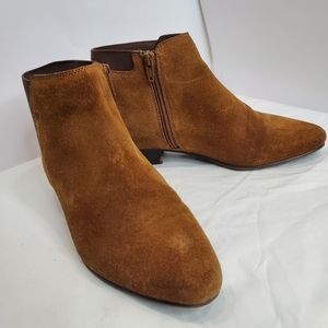 Aldo Suede Chunky Heel Ankle Booties sz 7.5 Side Zip Almond toe